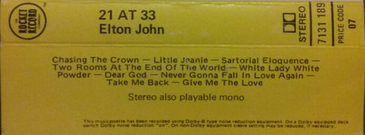 Elton John : 21 At 33 (Cass, Album)