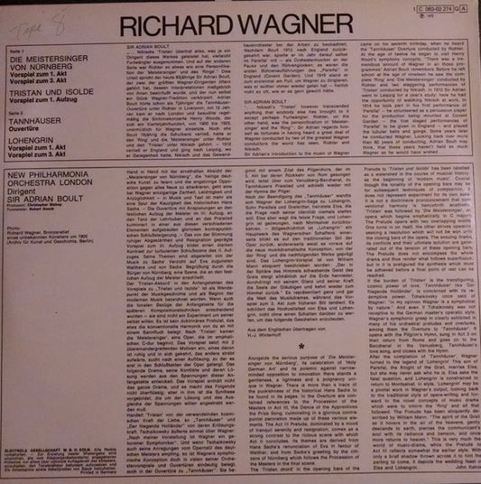 Richard Wagner, New Philharmonia Orchestra, Sir Adrian Boult : Vorspiele Und Ouvertüren (LP, Album, Quad)