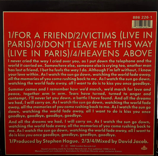The Communards : For A Friend (12", Single)