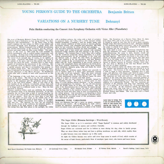 Benjamin Britten / Ernst von Dohnányi / Felix Slatkin Conducting The Concert Arts Orchestra With Victor Aller : Young Person's Guide To The Orchestra / Variations On A Nursery Tune (LP, Album, Mono, Club)