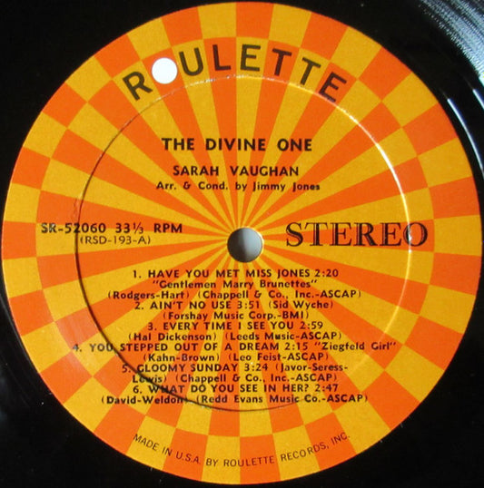 Sarah Vaughan : The Divine One (LP, Album, RE)