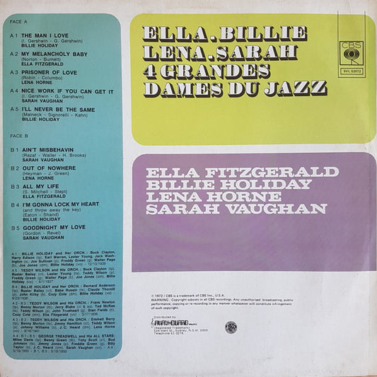 Billie Holiday, Ella Fitzgerald, Lena Horne, Sarah Vaughan : Billie, Ella, Lena, Sarah - 4 Grandes Dames Du Jazz (LP, Comp, Mono)