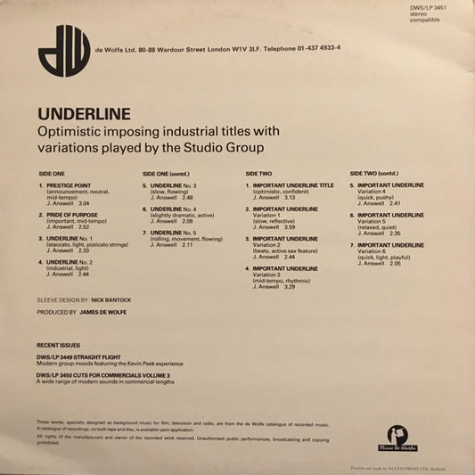 The Studio Group (2) : Underline (LP)