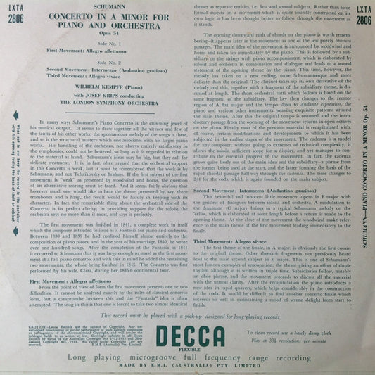 Schumann* - Wilhelm Kempff, The London Symphony Orchestra* : Concerto In A Minor (LP)
