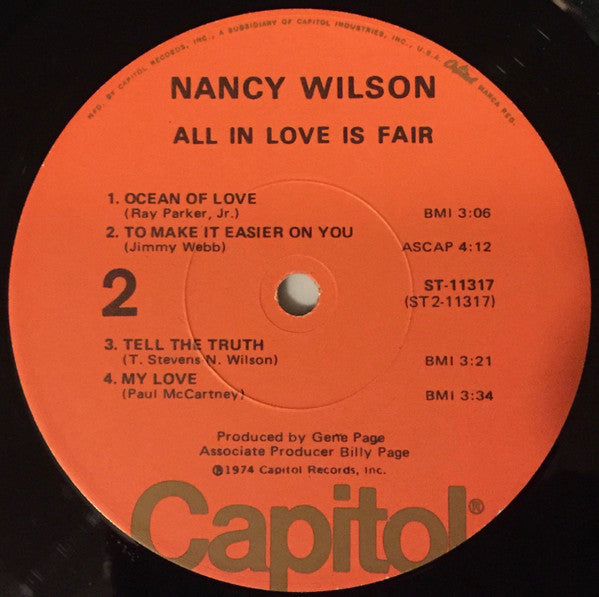 Nancy Wilson : All In Love Is Fair (LP, Album, Los)