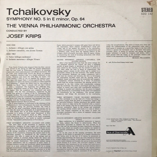 Pyotr Ilyich Tchaikovsky, Wiener Philharmoniker, Josef Krips : Symphony No. 5 (LP, Album, RE)