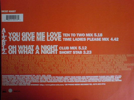 Clock : Oh What A Night / You Give Me Love (12")