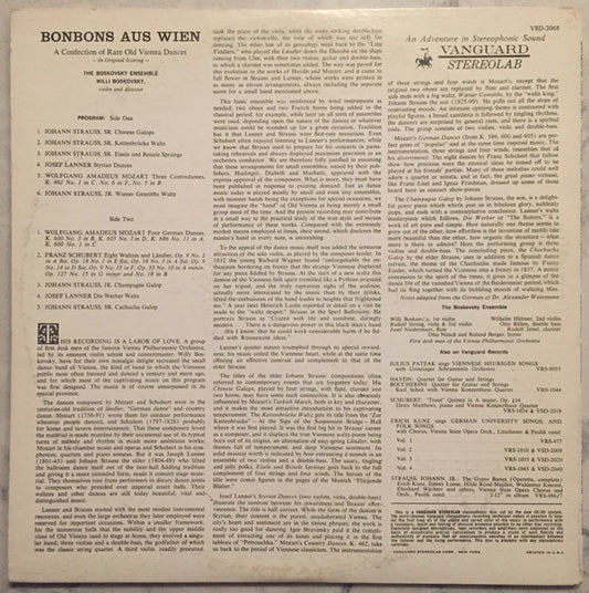 The Boskovsky Ensemble, Willi Boskovsky : Vienna Bonbons: A Confection Of Rare Old Vienna Dances (LP)