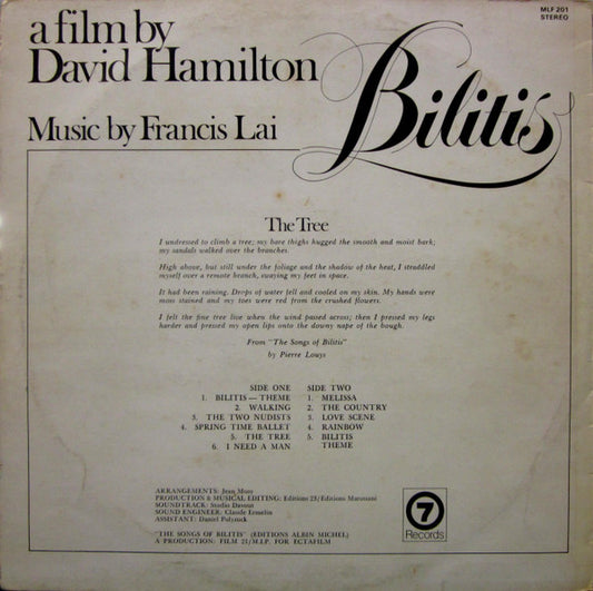 Francis Lai : Bilitis (Original Soundtrack Of David Hamilton's Film) (LP, Album, RE)