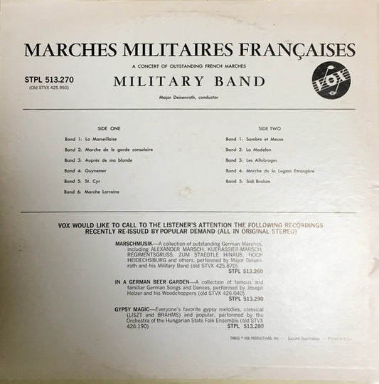 Orchestre Militaire, Friedrich Deisenroth : Marches Militaires Françaises (A Salute To France) (LP, RE)