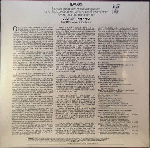 André Previn, Royal Philharmonic Orchestra, Maurice Ravel : Rapsodie Espanole / Alborada Del Gracioso / Le Tombeau De Couperin / Valses Nobles Et Sentimentales / Pavane Pour Une Infante Defunte (LP)