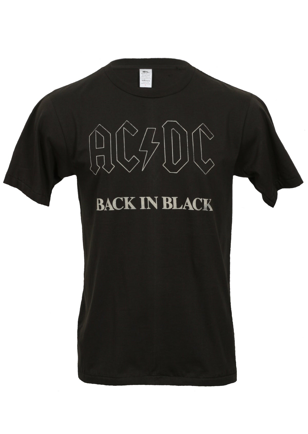 black cotton t-shirt with ac/dc back in black print on front