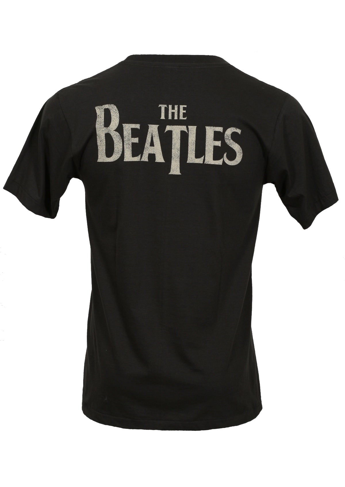 black cotton t-shirt with beatles logo on back
