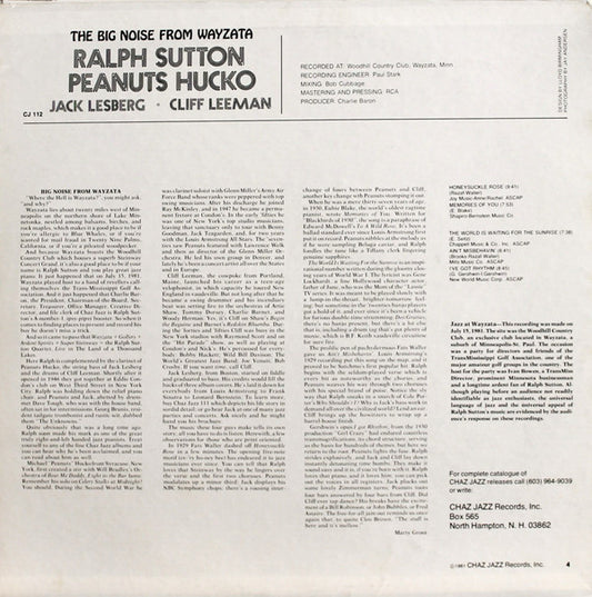 Ralph Sutton (2), Peanuts Hucko, Jack Lesberg, Cliff Leeman : The Big Noise From Wayzata (LP)