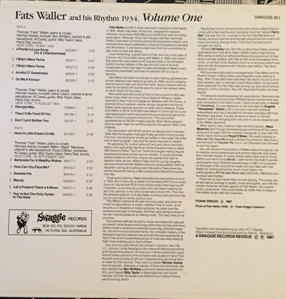 Fats Waller & His Rhythm : Volume One 1934 (LP, Comp, Mono)