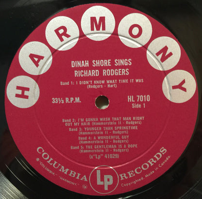 Dinah Shore : Sings Cole Porter And Richard Rodgers (LP, Mono)