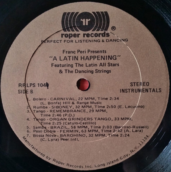 Franc Peri presents The Latin All Stars ,and The Dancing Strings : A Latin Happening (LP, Album)