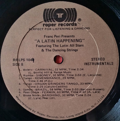 Franc Peri presents The Latin All Stars ,and The Dancing Strings : A Latin Happening (LP, Album)