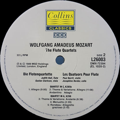 Wolfgang Amadeus Mozart, Judith Hall : The Flute Quartets (LP)