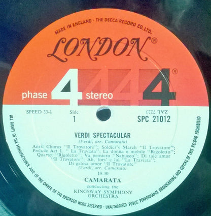 Tutti Camarata Conducting The Kingsway Symphony Orchestra : Verdi Spectacular (LP, Gat)