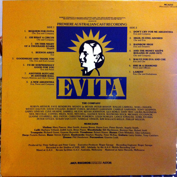 Andrew Lloyd Webber, Tim Rice : Evita Premiere Australian Cast Recording (Excerpts From The Australian Production) (LP, Album, Gat)