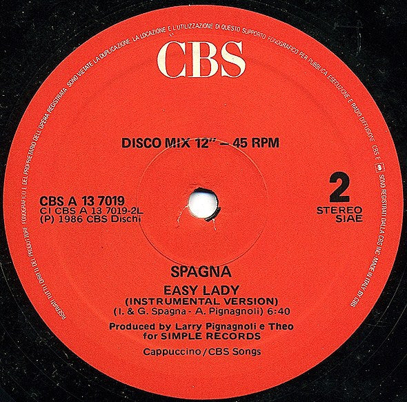 Spagna* : Easy Lady (Move On Up Remix) (12")