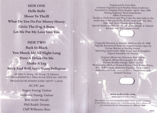 AC/DC : Back In Black (Cass, Album, RE)