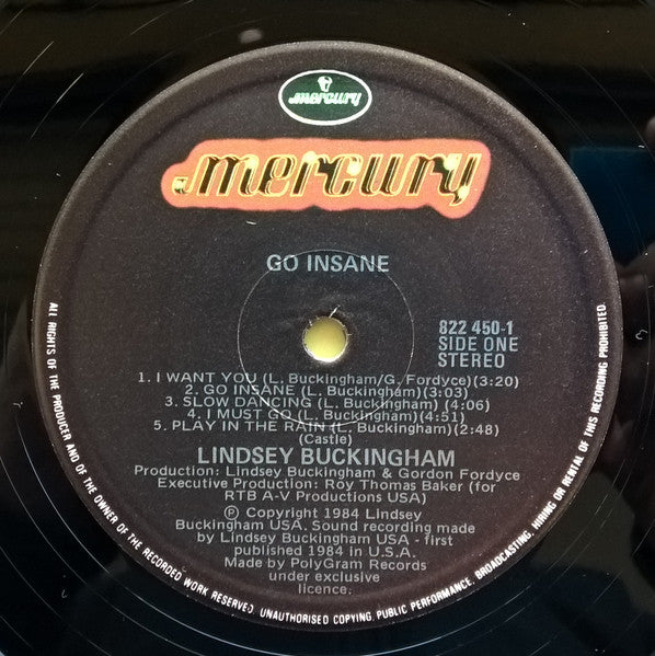 Lindsey Buckingham : Go Insane (LP, Album)