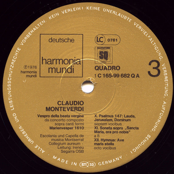Claudio Monteverdi : Vespro Della Beata Vergine (2xLP, Album, Quad)