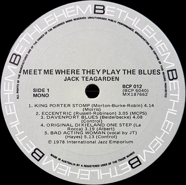 Jack Teagarden : Meet Me Where They Play The Blues (LP, Mono)