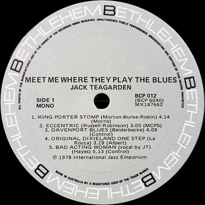 Jack Teagarden : Meet Me Where They Play The Blues (LP, Mono)