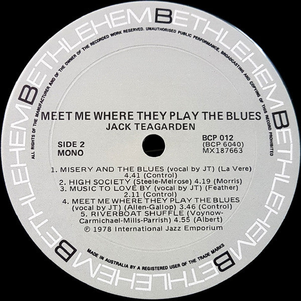 Jack Teagarden : Meet Me Where They Play The Blues (LP, Mono)