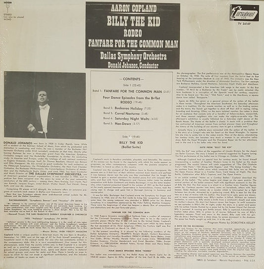 Aaron Copland, Dallas Symphony Orchestra, Donald Johanos : Billy The Kid; Rodeo; Fanfare For The Common Man (LP, Album, RE)