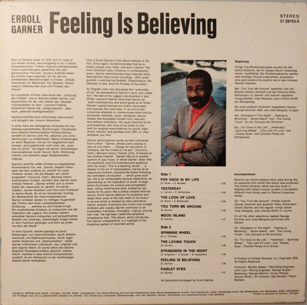 Erroll Garner : Feeling Is Believing (LP, Album, RE)