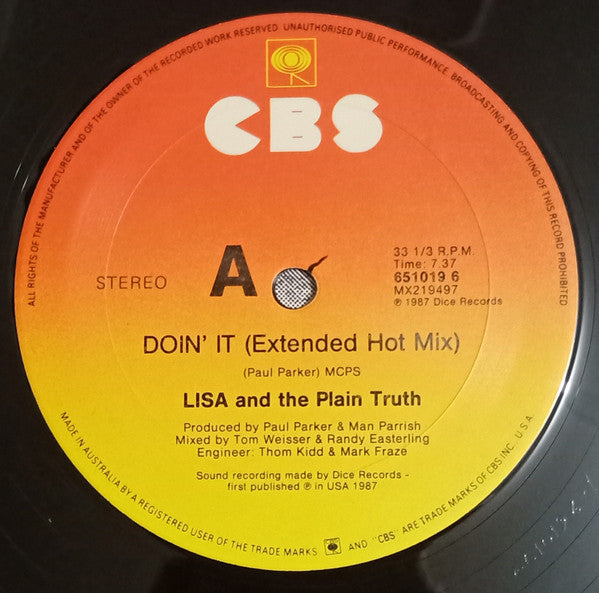 Lisa (2) And The Plain Truth (2) : Doin' It (Extended Dance Mix) (12")