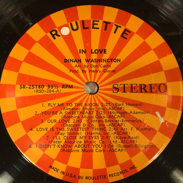 Dinah Washington : In Love (LP, Album, RP)