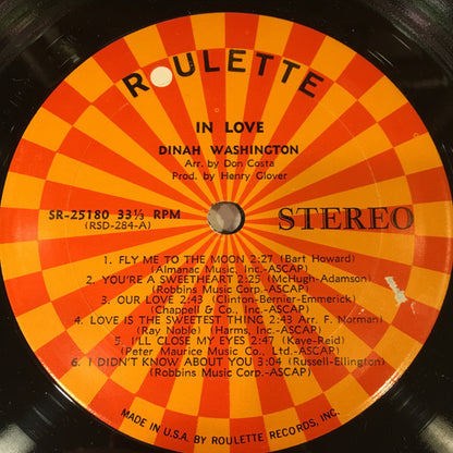 Dinah Washington : In Love (LP, Album, RP)