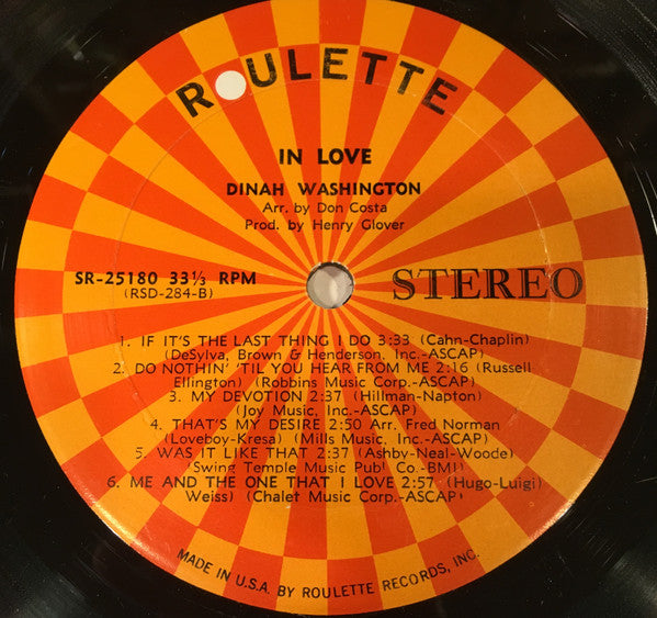 Dinah Washington : In Love (LP, Album, RP)
