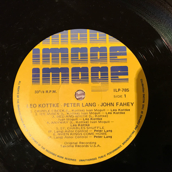 Leo Kottke / Peter Lang / John Fahey : Leo Kottke / Peter Lang / John Fahey (LP, Album)