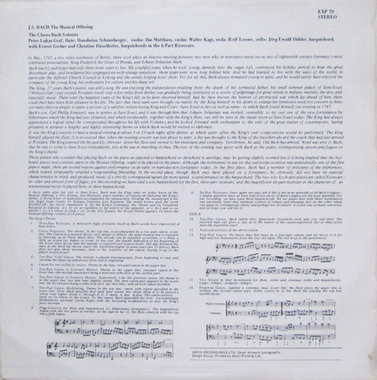 Johann Sebastian Bach - The Claves Bach Soloists : The Musical Offering (LP)
