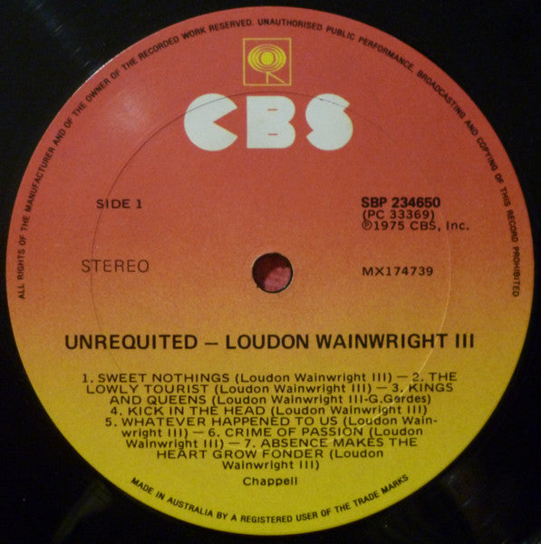 Loudon Wainwright III : Unrequited (LP, Album)