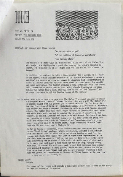 The Hafler Trio : The Sea Org (12", TP)