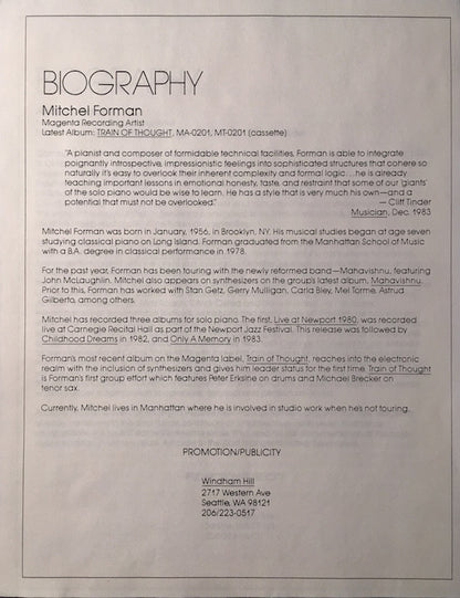 Mitchel Forman : Train Of Thought (LP, Album)