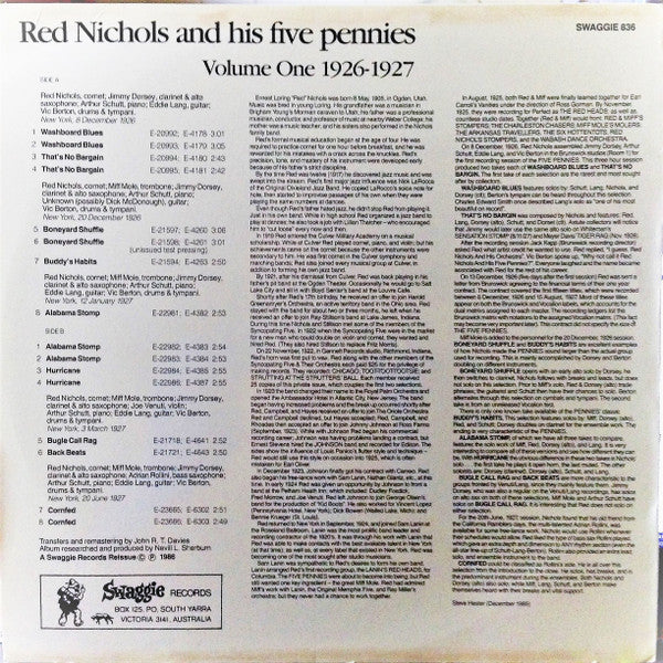 Red Nichols And His Five Pennies : Red Nichols And His Five Pennies Volume One 1926-1927 (LP, Comp, Mono)