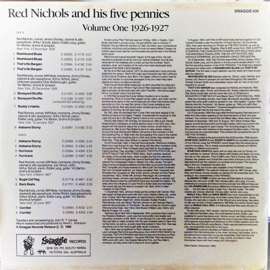 Red Nichols And His Five Pennies : Red Nichols And His Five Pennies Volume One 1926-1927 (LP, Comp, Mono)