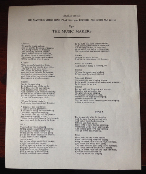 Elgar*, Parry*, Sir Adrian Boult, Janet Baker : The Music Makers / Blest Pair Of Sirens (LP, RP)