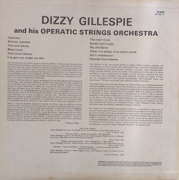 Dizzy Gillespie And His Operatic Strings : Dizzy Gillespie And His Operatic Strings Orchestra (LP, Mono)