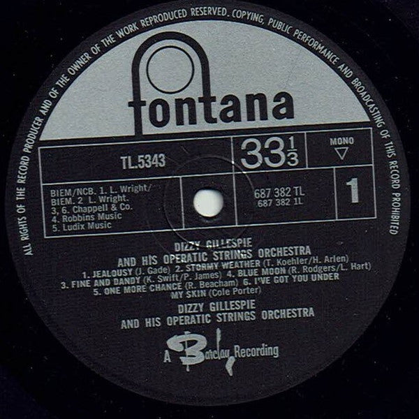 Dizzy Gillespie And His Operatic Strings : Dizzy Gillespie And His Operatic Strings Orchestra (LP, Mono)