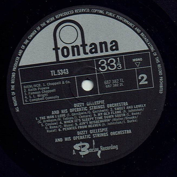 Dizzy Gillespie And His Operatic Strings : Dizzy Gillespie And His Operatic Strings Orchestra (LP, Mono)