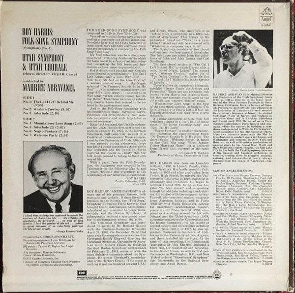 Roy Harris, Maurice Abravanel Conducting The Utah Symphony* & Utah Chorale : Folk-Song Symphony (LP, Album, Quad)